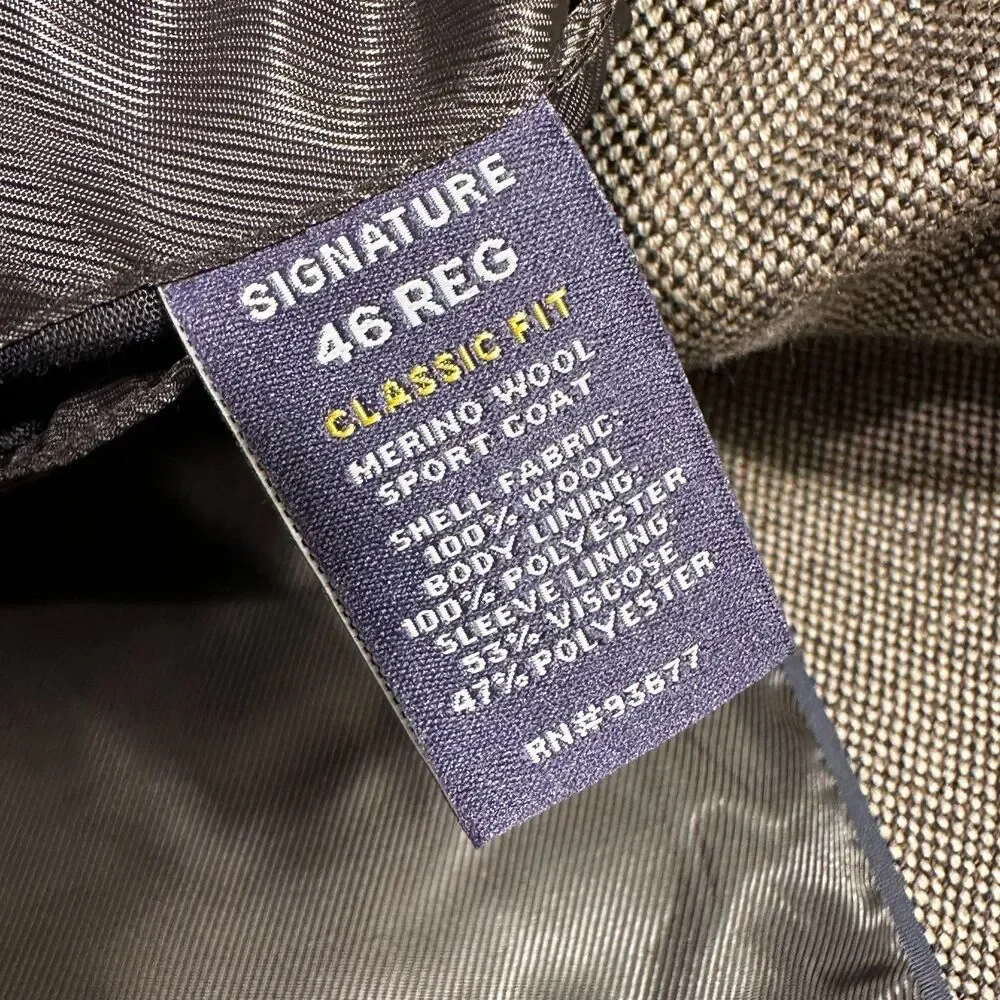 STAFFORD Classic fit Mens Blazer Sport Coat 2-Button Jacket 46R MerinoWOOL Brown
